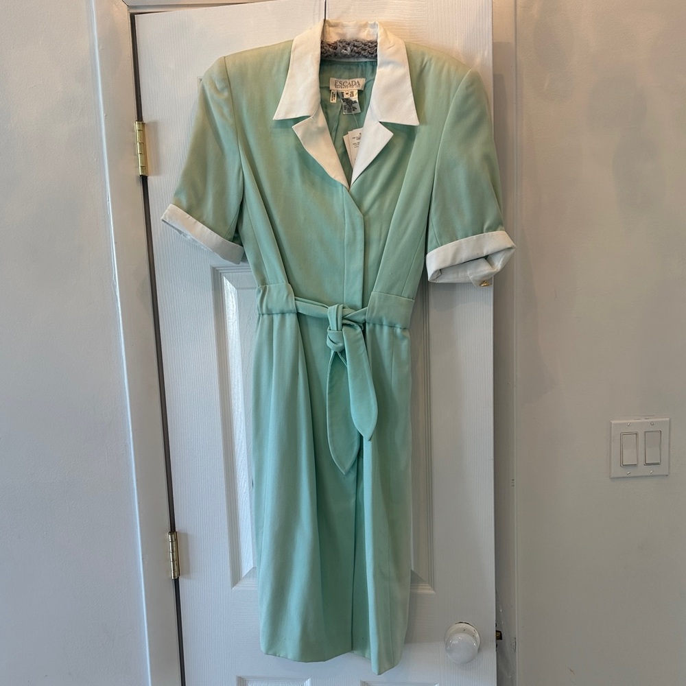 VINTAGE Escada Green and White Dress